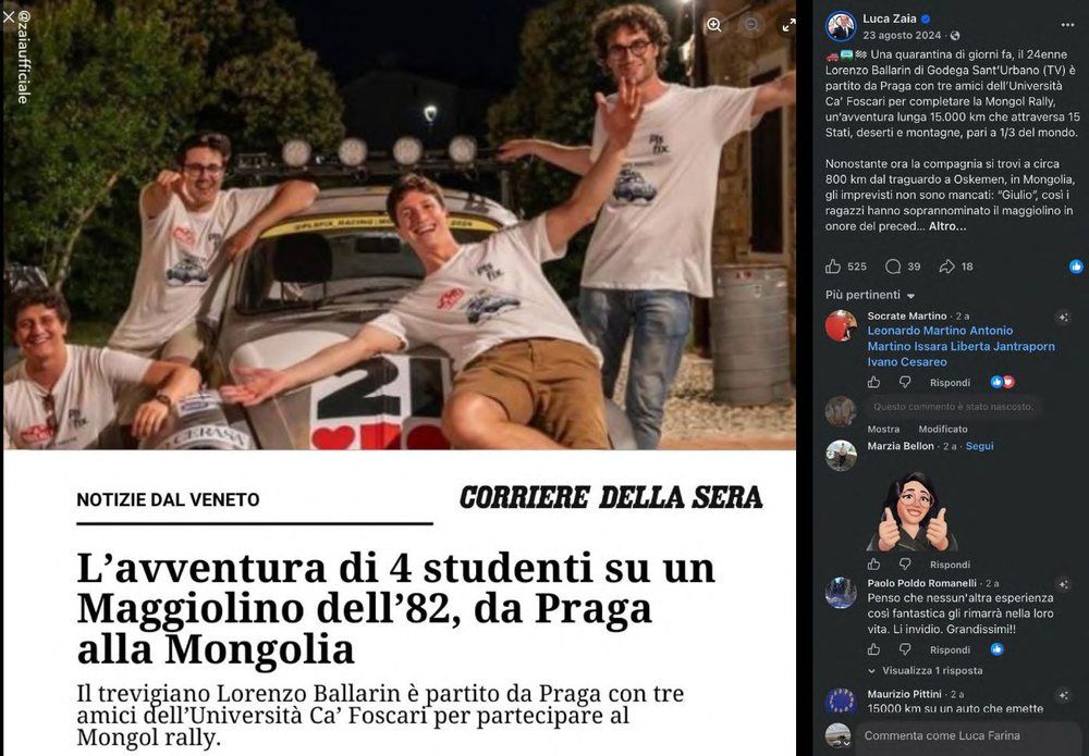 Rassegna stampa — post di Luca Zaia su Facebook